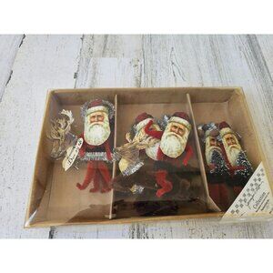 Primitives by Kathy Jennifer steffa Santa reindeer tinsel velvet set ornament be